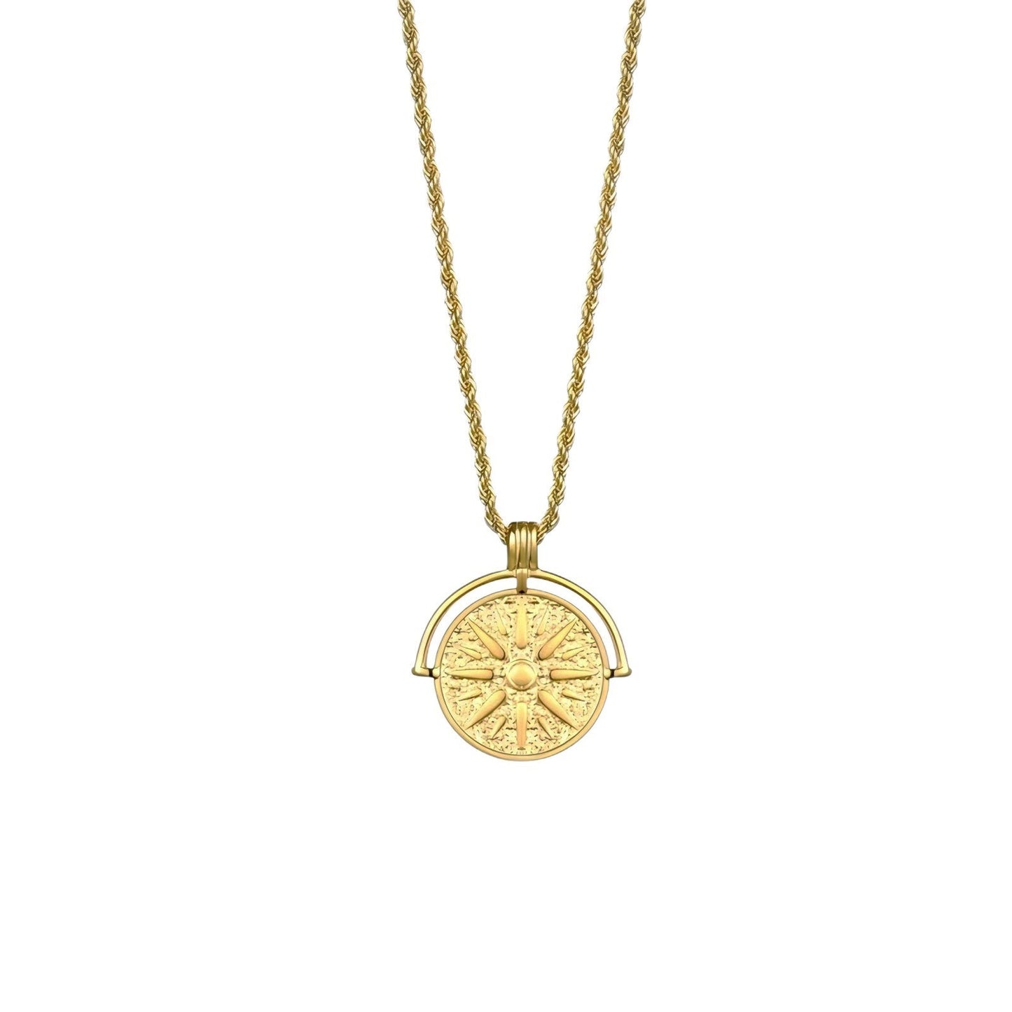 Women's All-match Titanium Steel SUNFLOWER Round Embossed Pendant Necklace