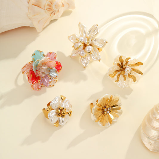 Trendy Dopamine Color Flower Ring Sweet Personality