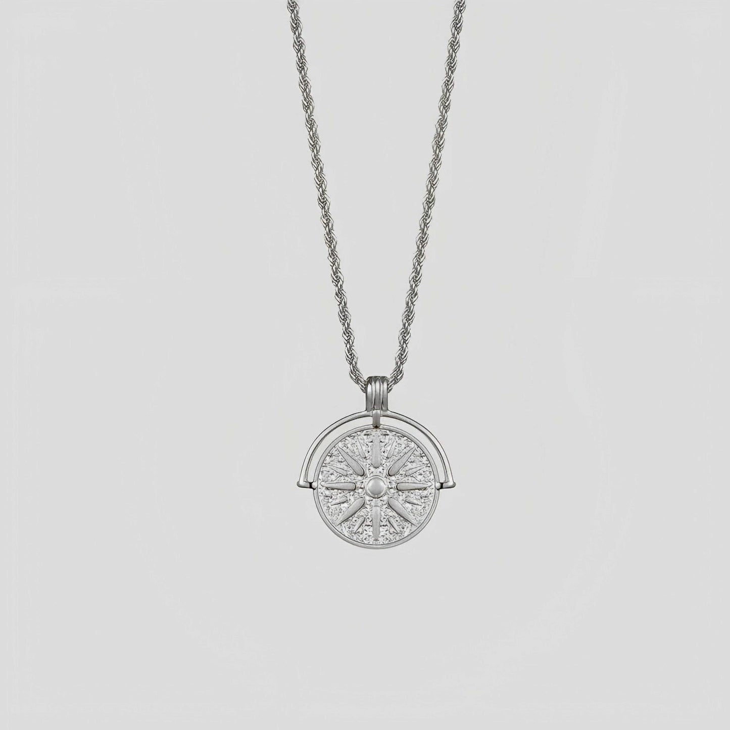 Women's All-match Titanium Steel SUNFLOWER Round Embossed Pendant Necklace