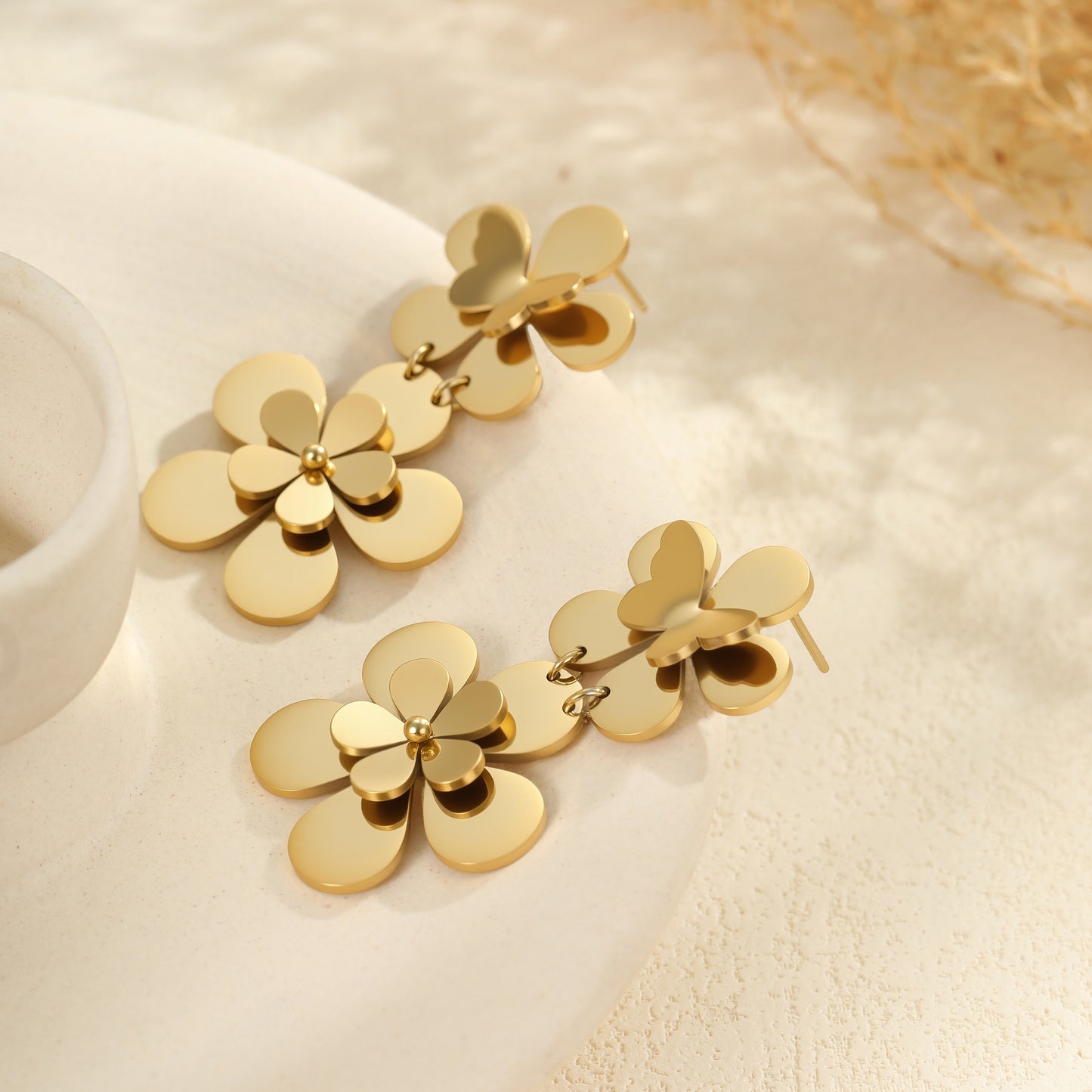 Flower Butterfly Stainless Steel Earrings For Women