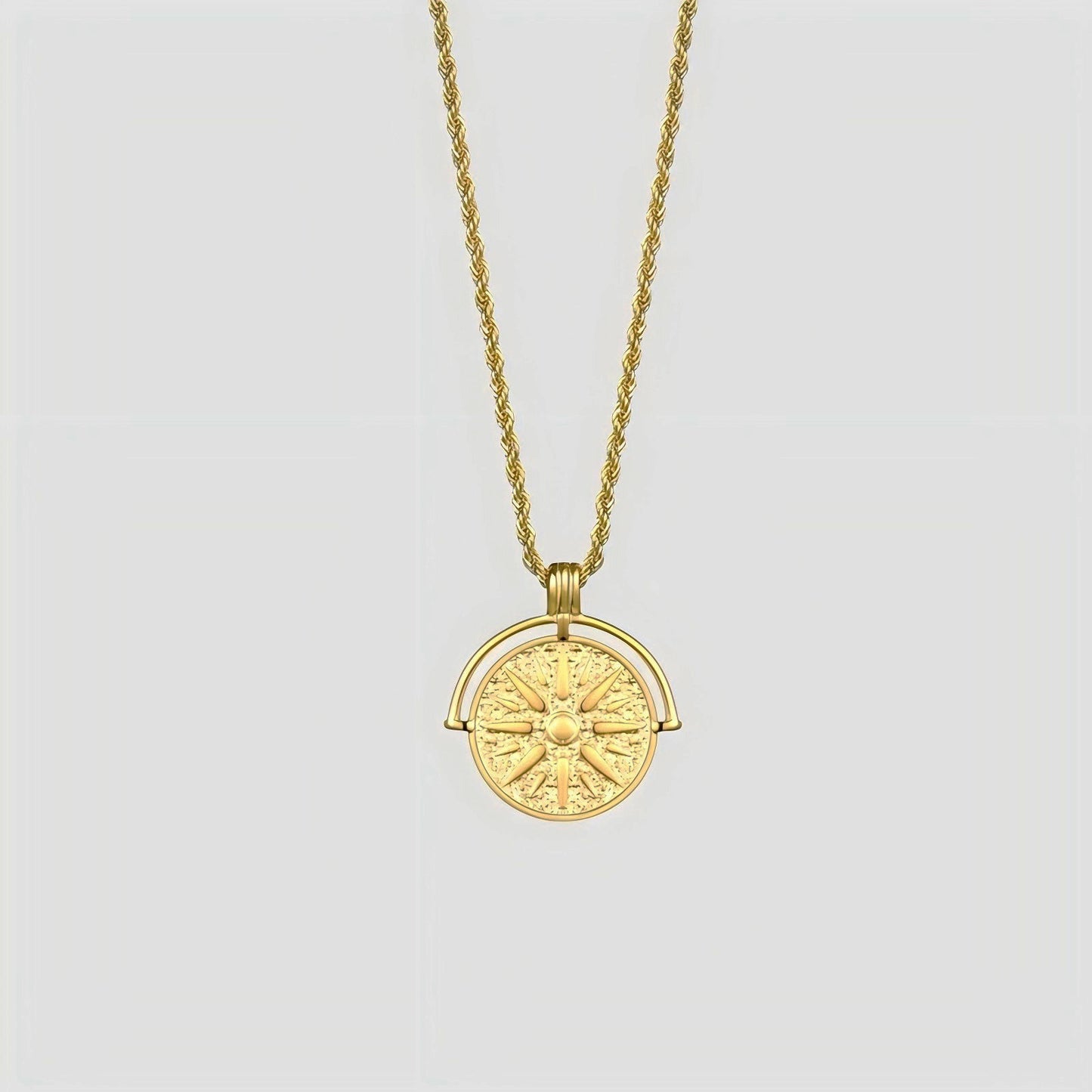 Women's All-match Titanium Steel SUNFLOWER Round Embossed Pendant Necklace
