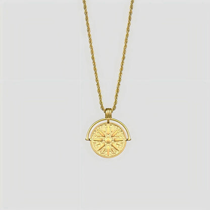Women's All-match Titanium Steel SUNFLOWER Round Embossed Pendant Necklace