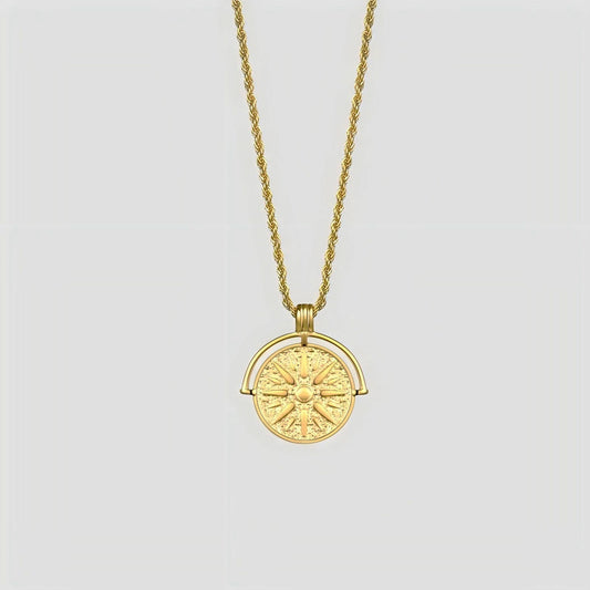Women's All-match Titanium Steel SUNFLOWER Round Embossed Pendant Necklace