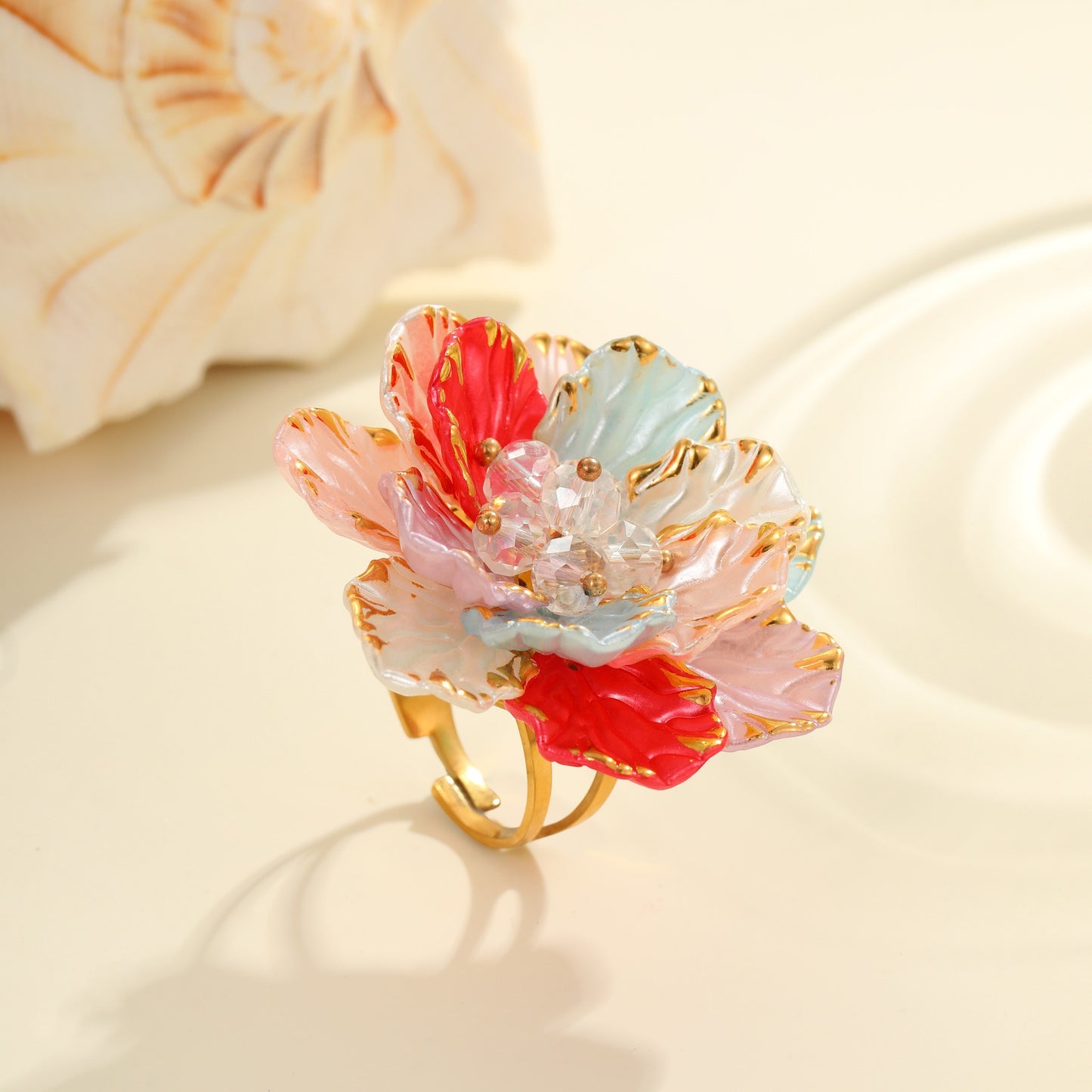 Trendy Dopamine Color Flower Ring Sweet Personality