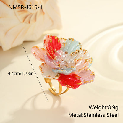 Trendy Dopamine Color Flower Ring Sweet Personality