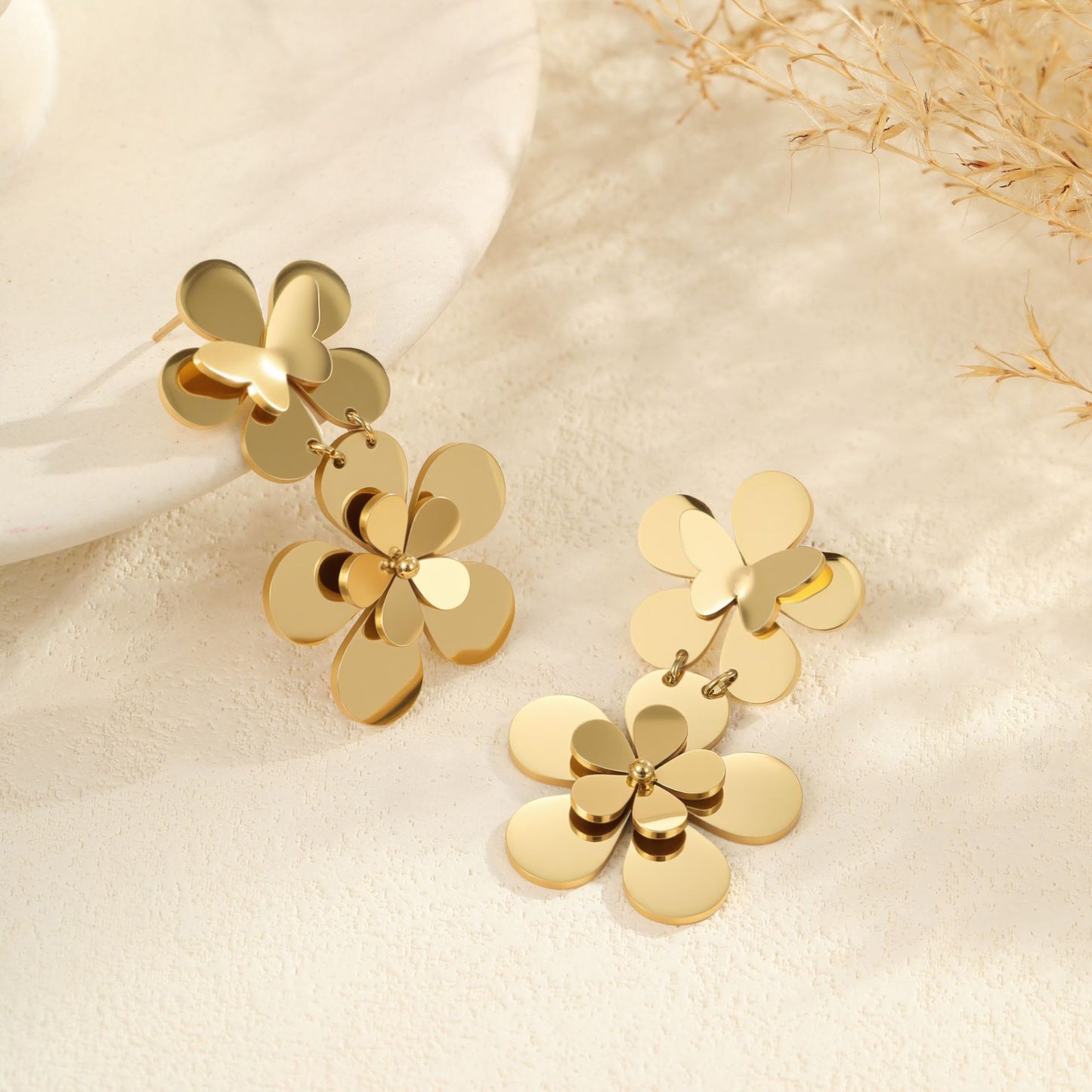 Flower Butterfly Stainless Steel Earrings For Women